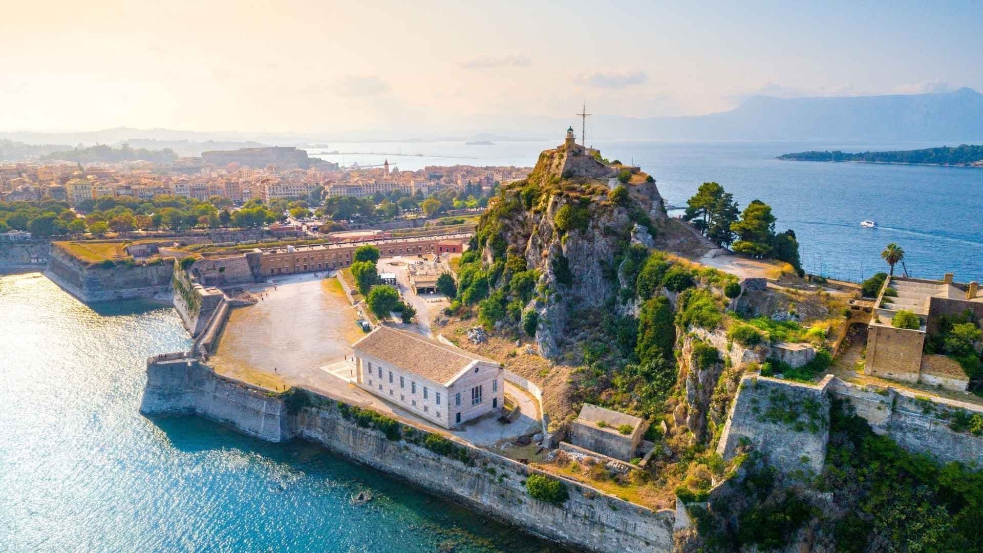 corfu old town church water