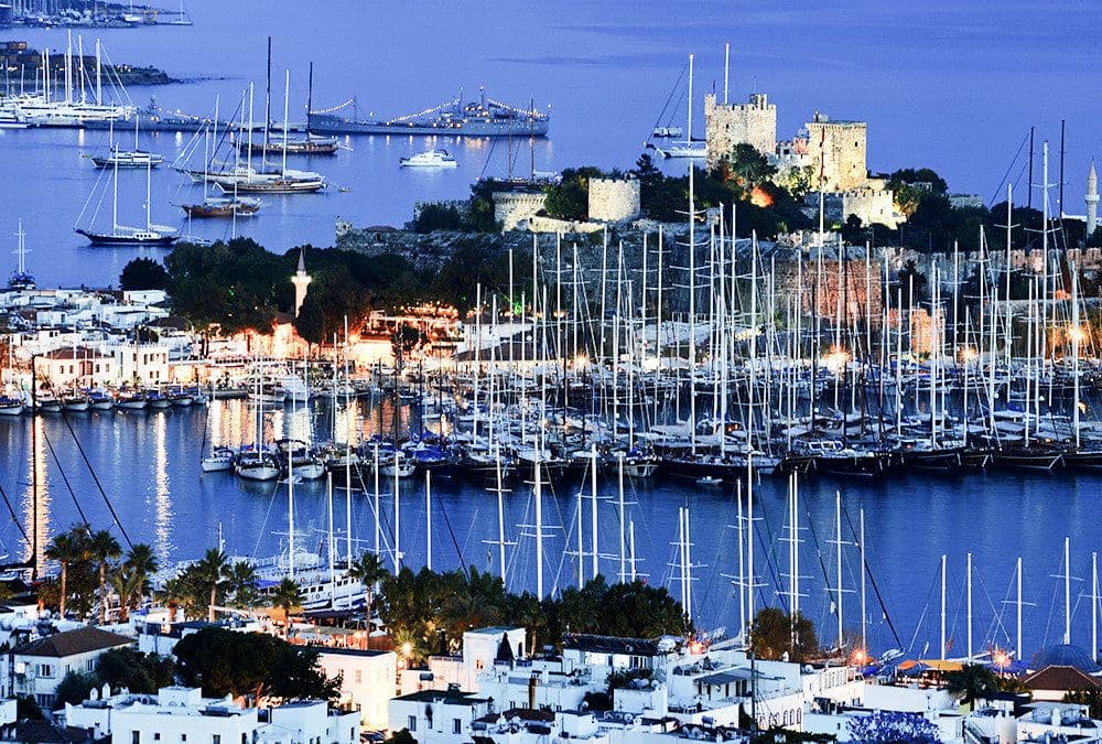 turkish riviera bodrum marina boats moored at sunset