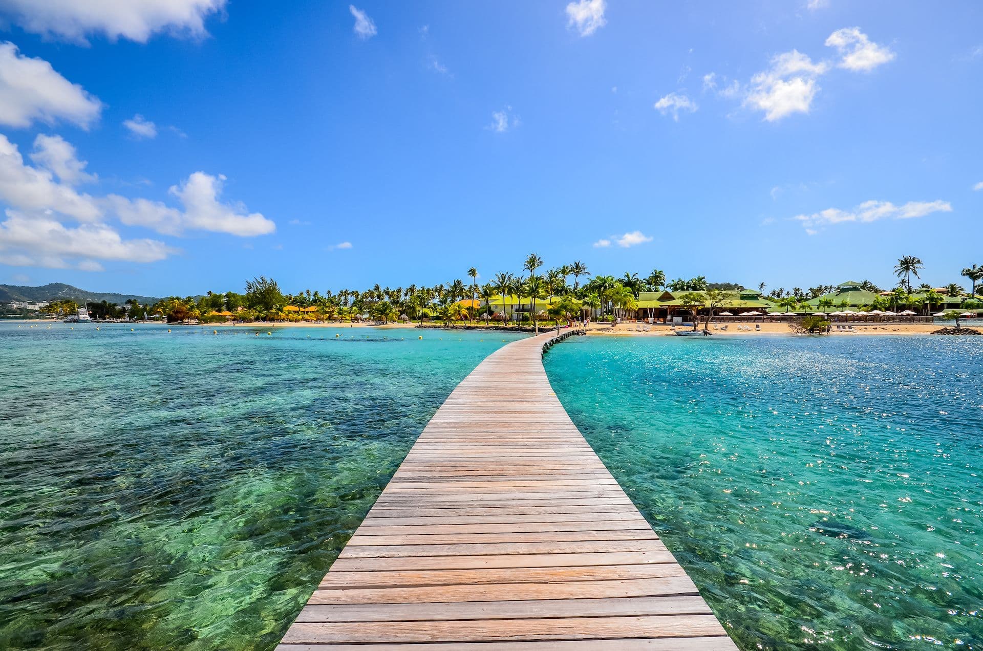 martinique dock leading to beach green water