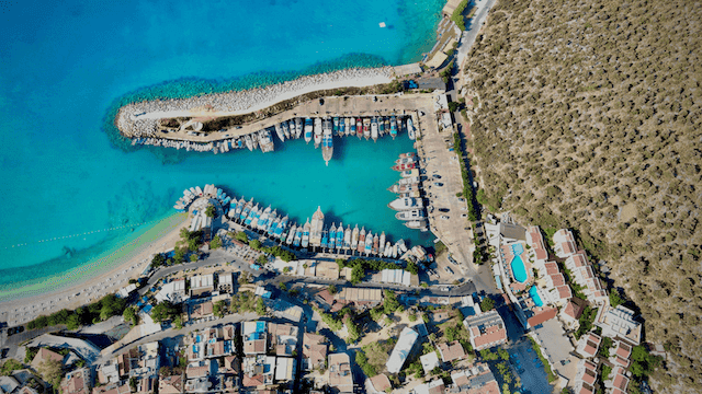 aerial photography of kalkan town in turkey