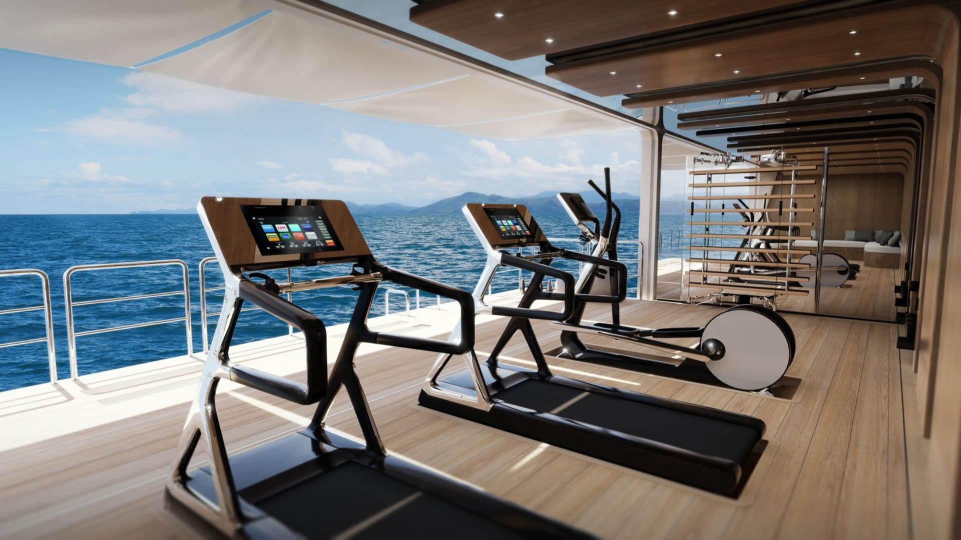 gym overlooking the water