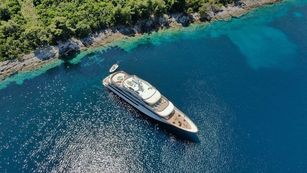 anthea superyacht anchored aerial