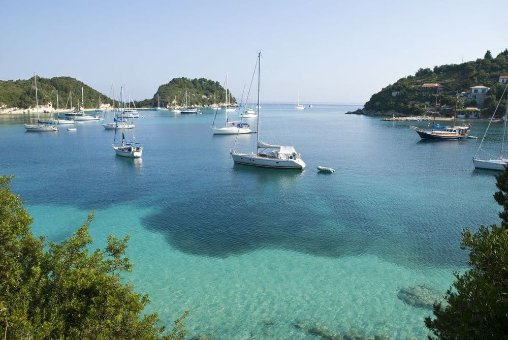 parga greece yachts moored in bay blue water