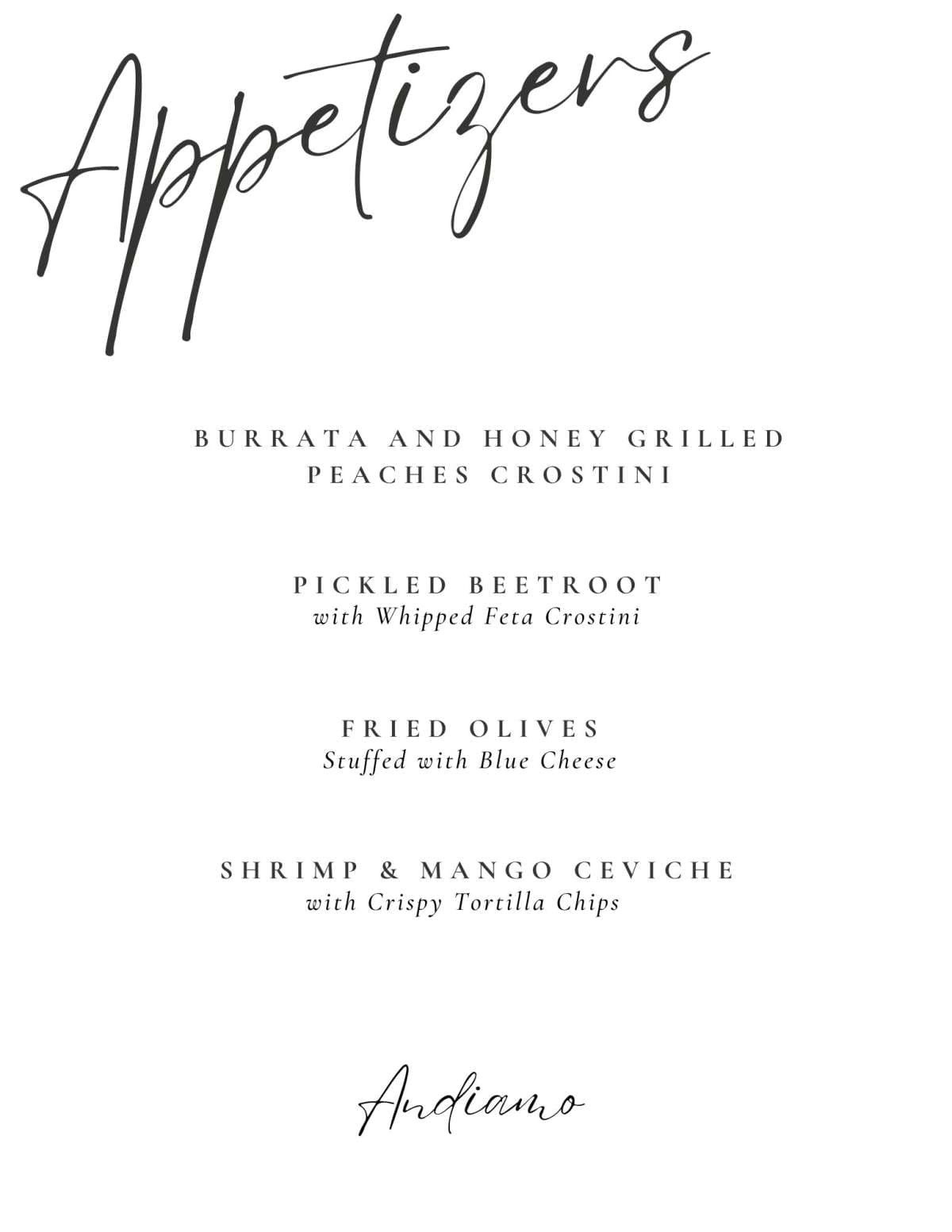 Sample menu image