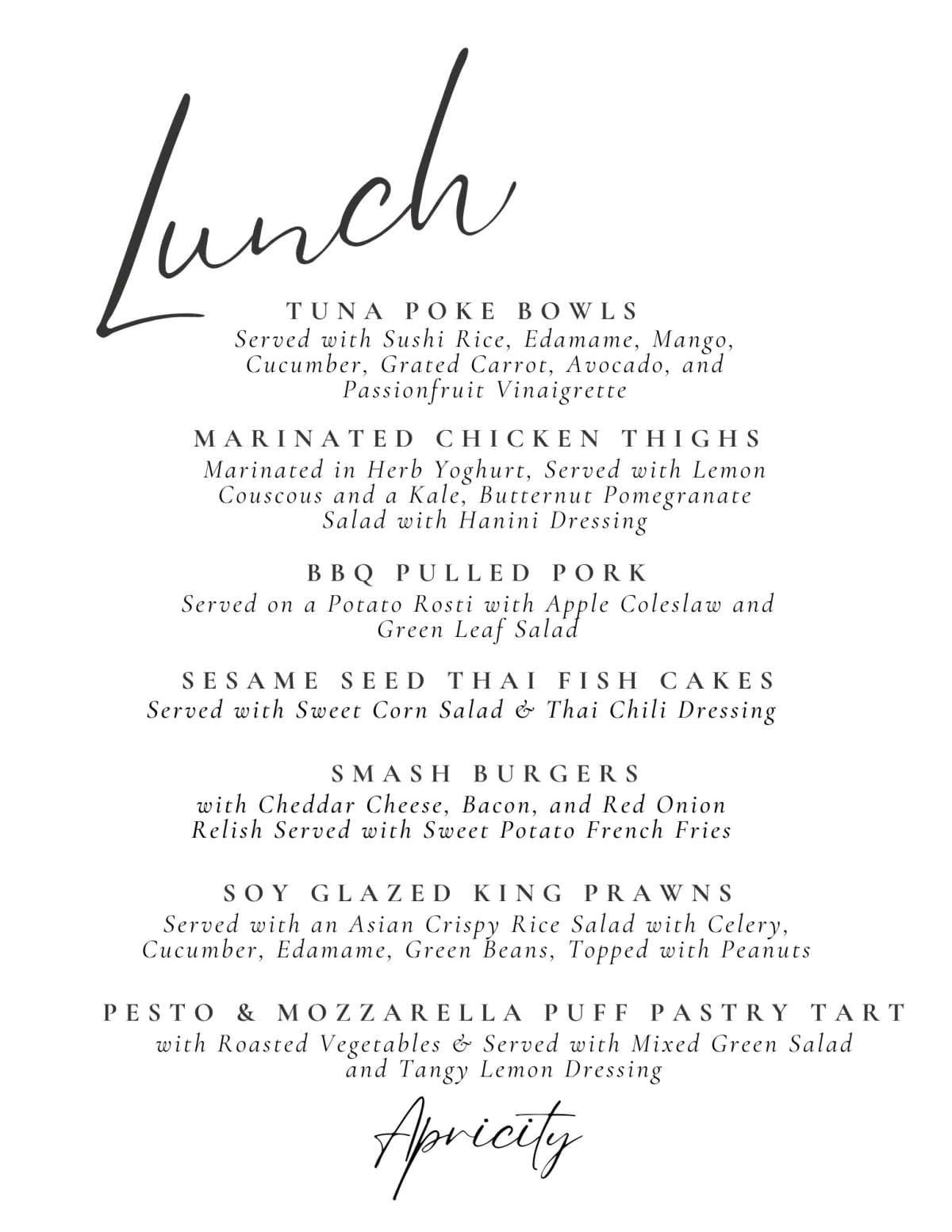 Sample menu image