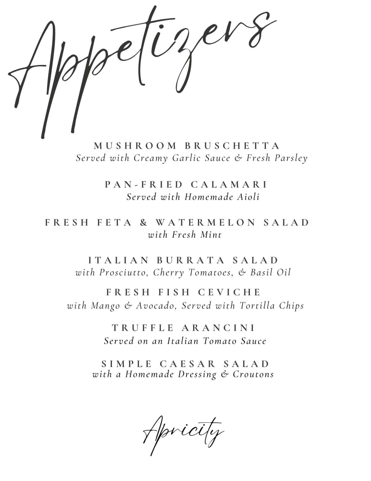 Sample menu image