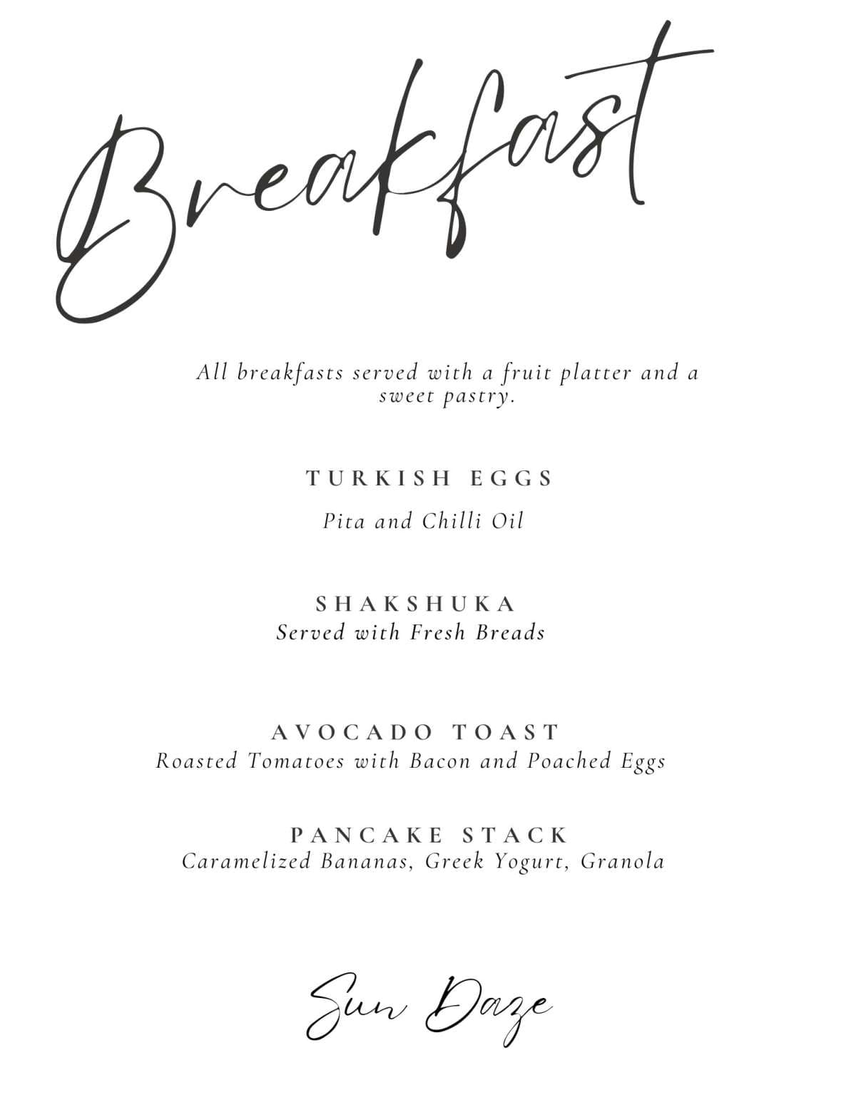 Sample menu image