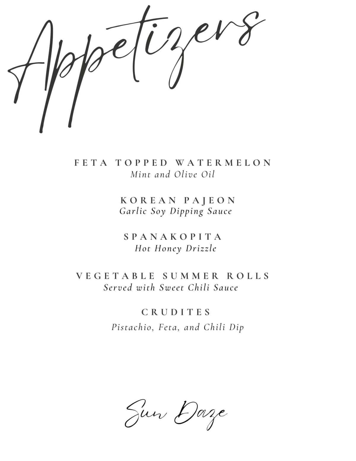 Sample menu image