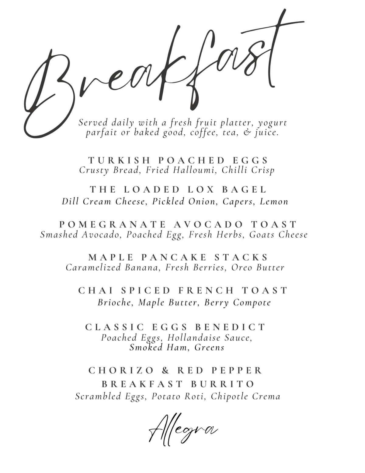 Sample menu image