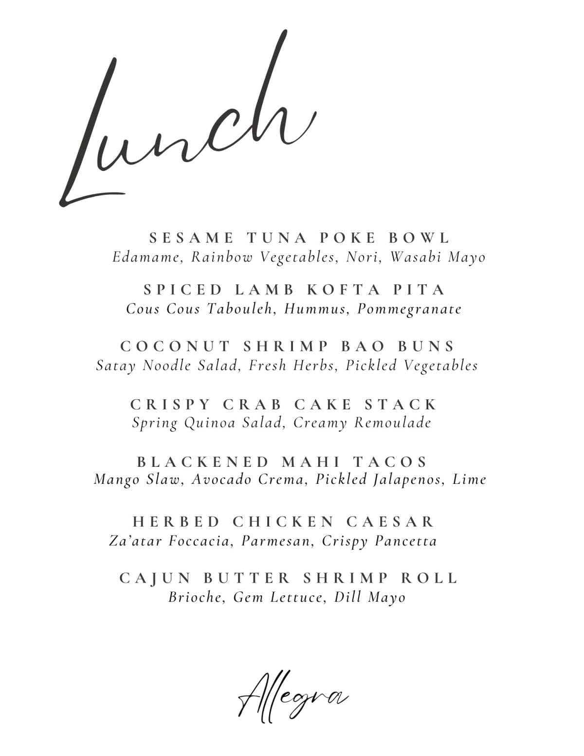 Sample menu image