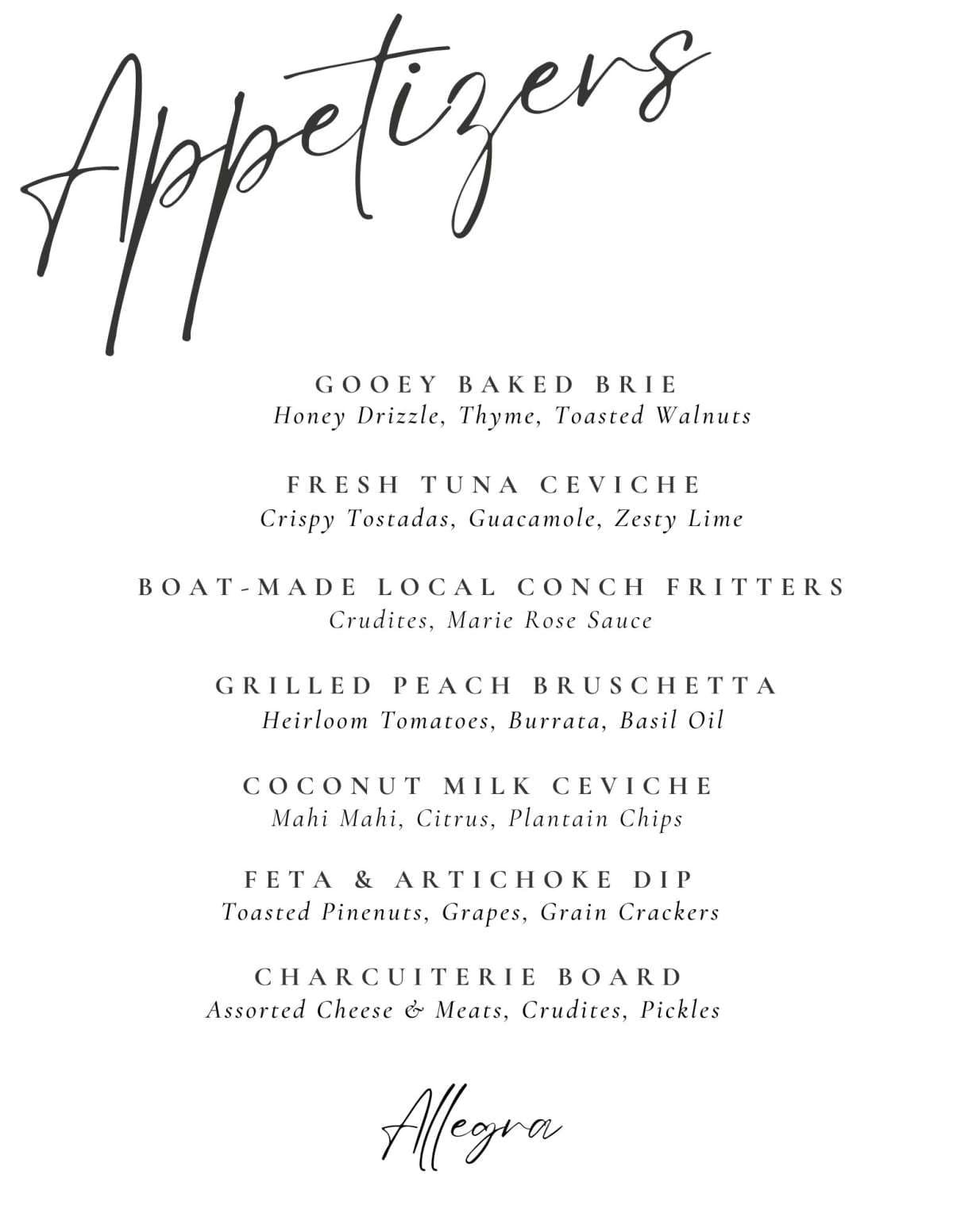 Sample menu image