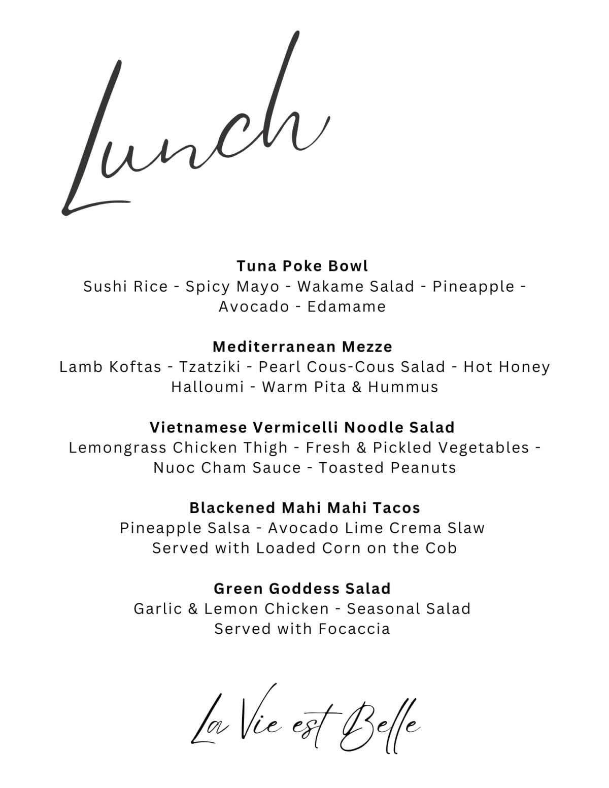 Sample menu image