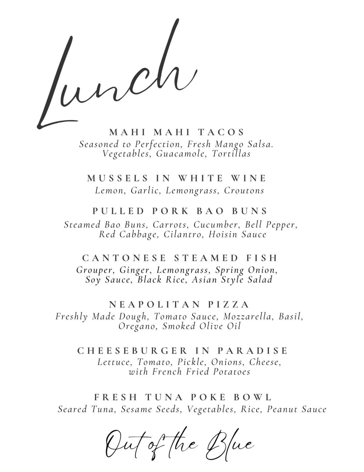 Sample menu image