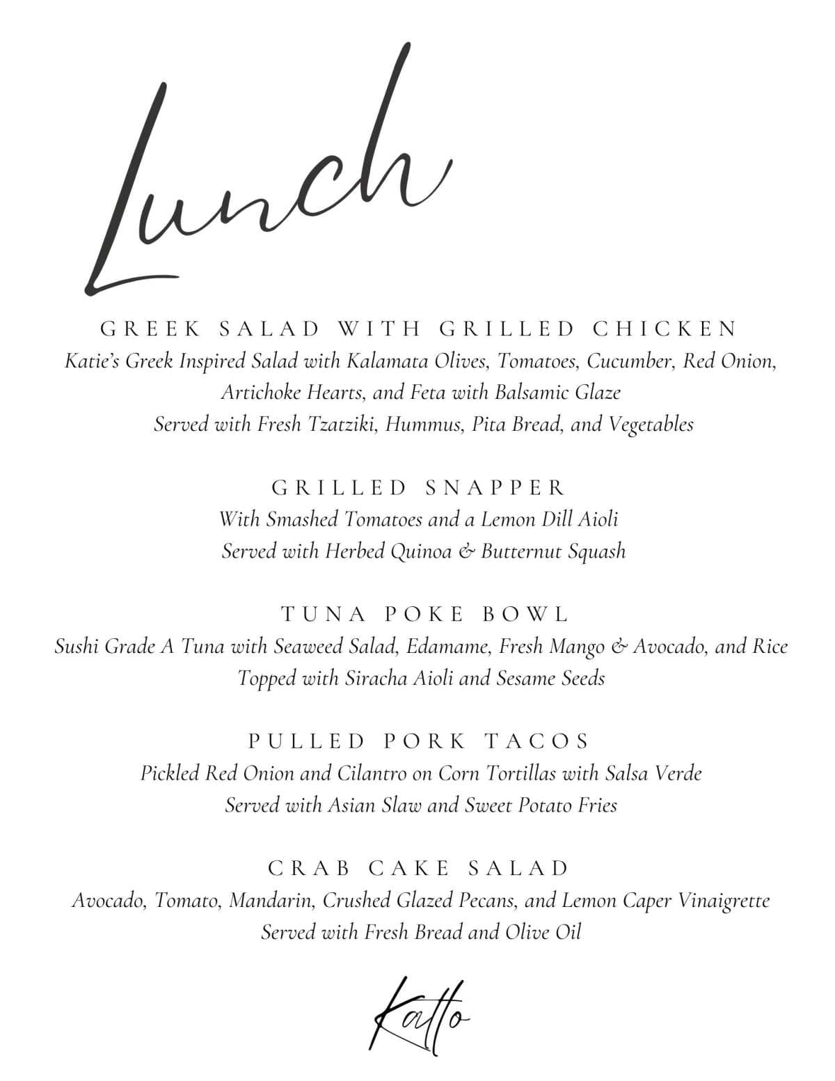 Sample menu image
