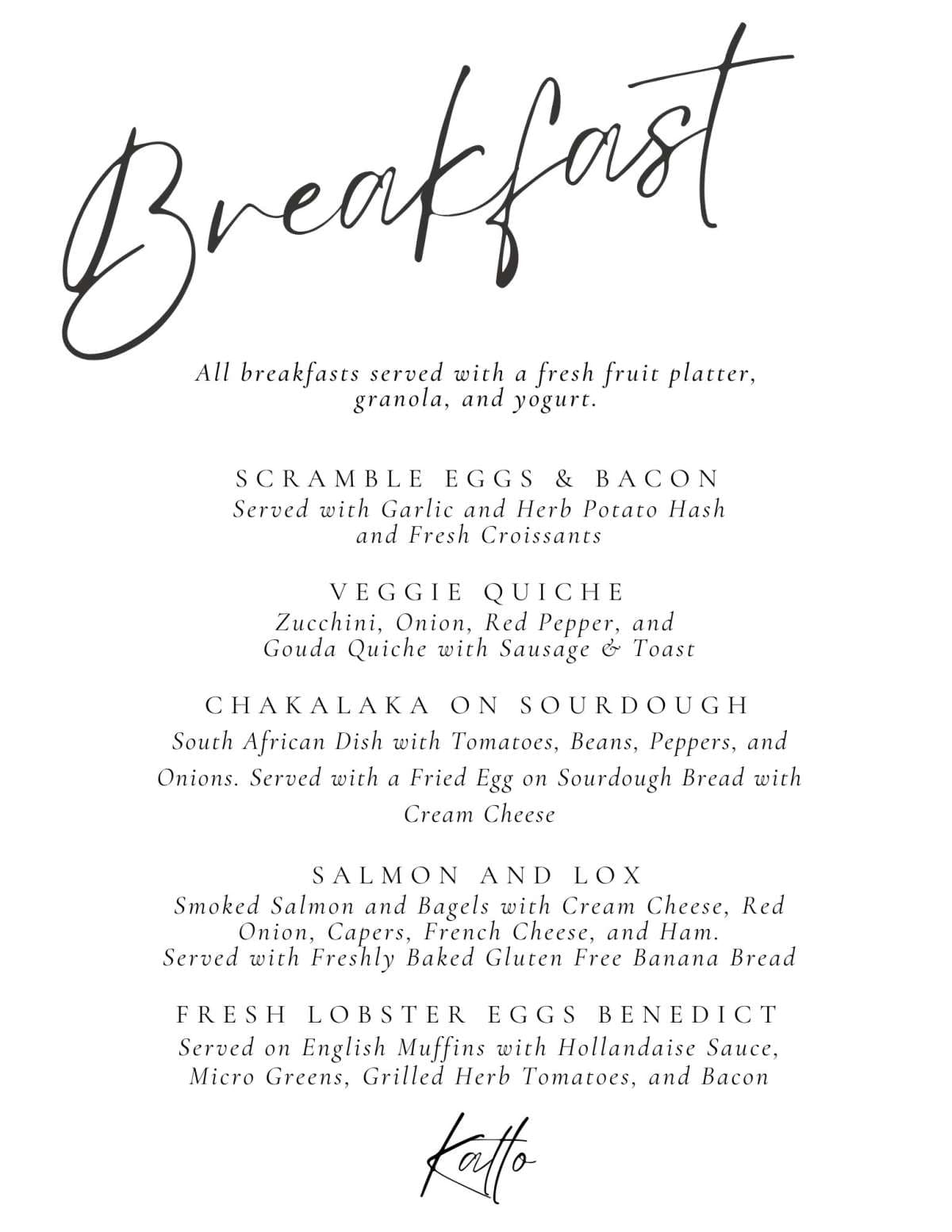 Sample menu image
