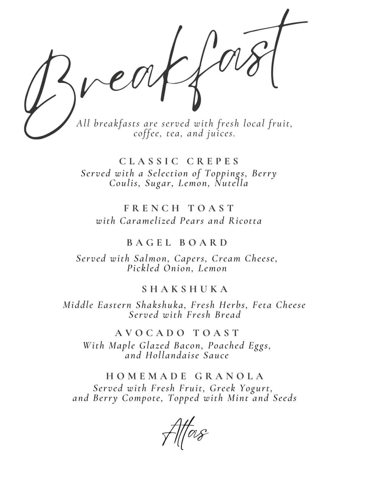 Sample menu image