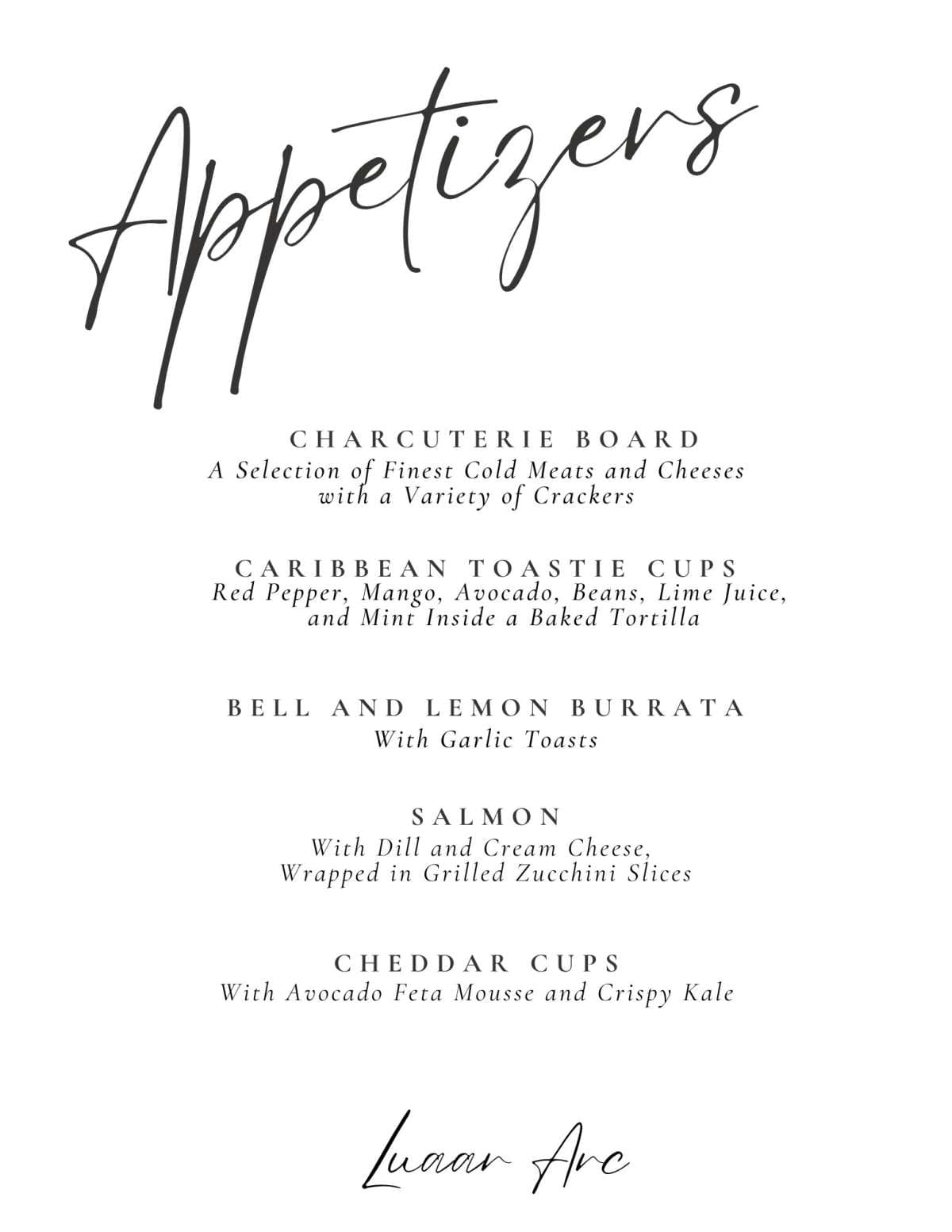 Sample menu image