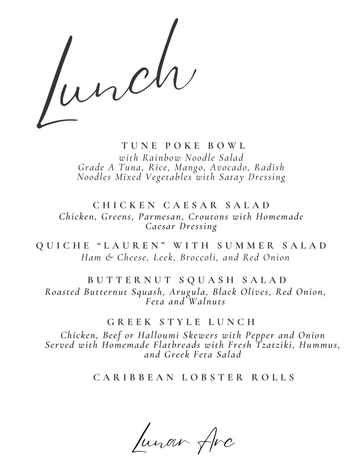 Sample menu image