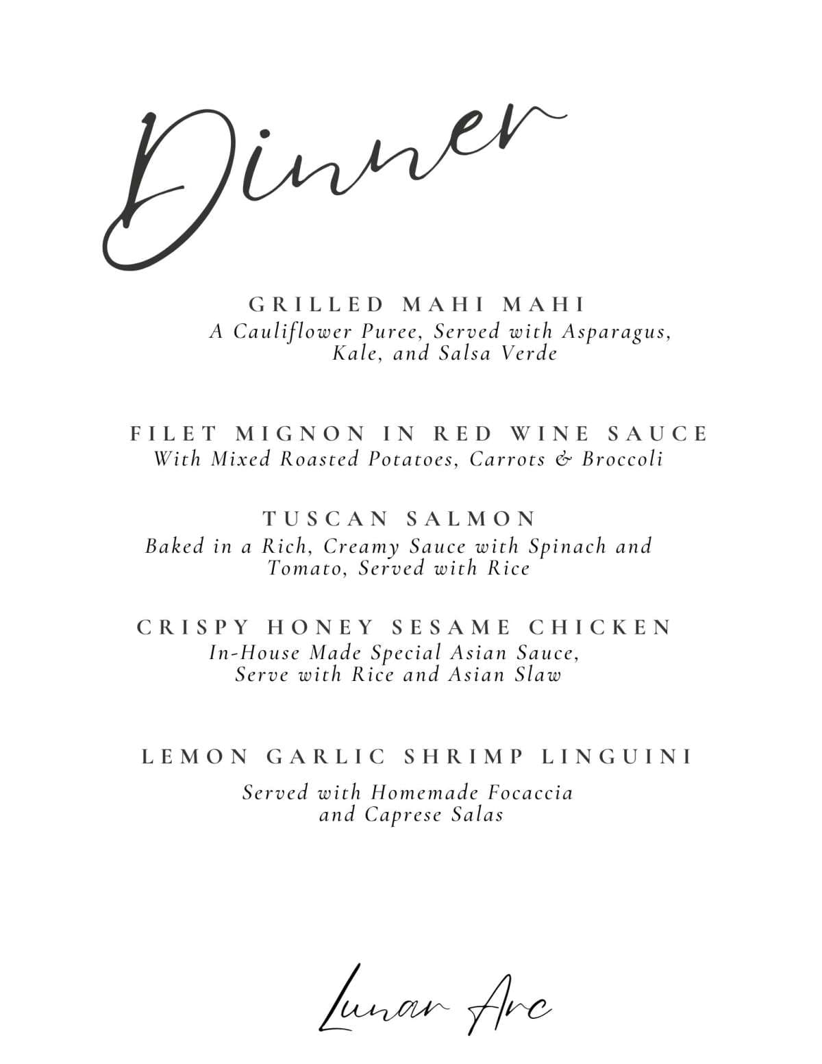 Sample menu image
