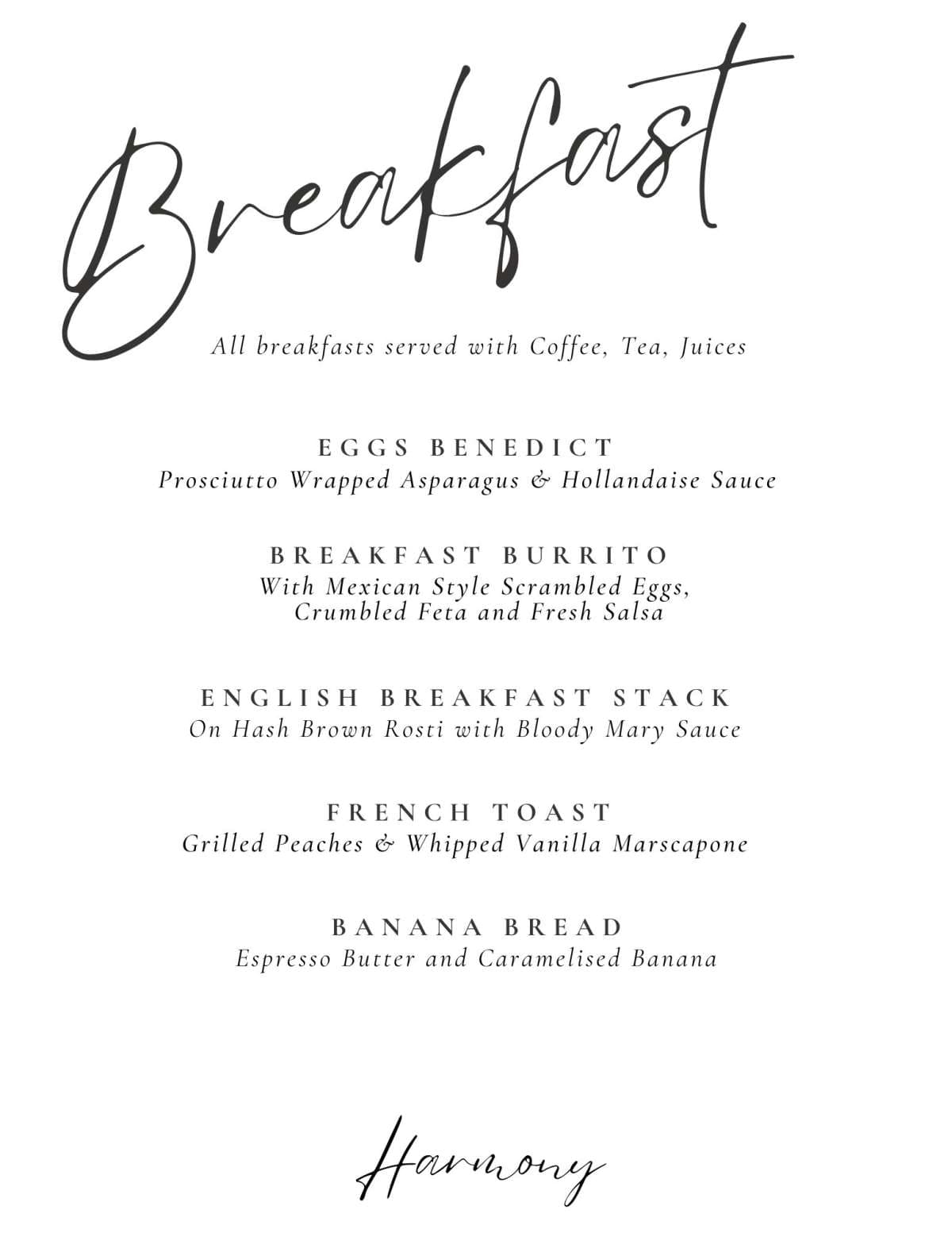 Sample menu image