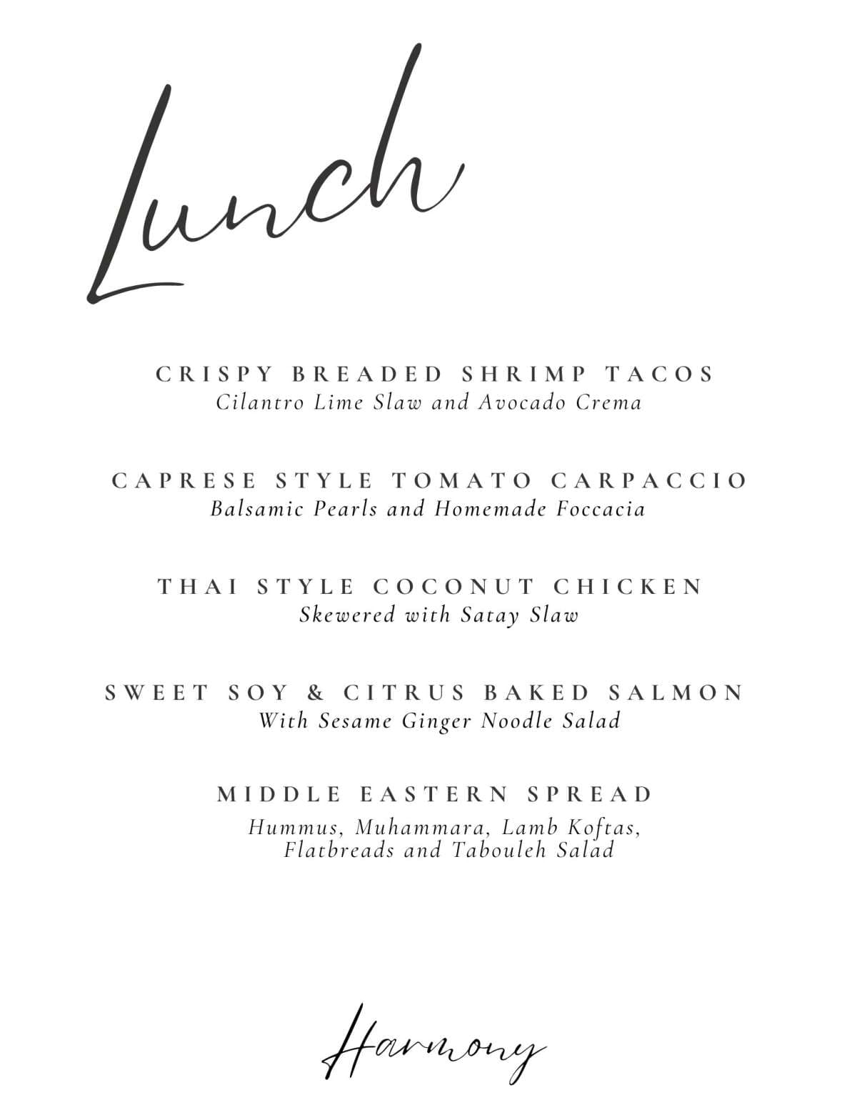 Sample menu image