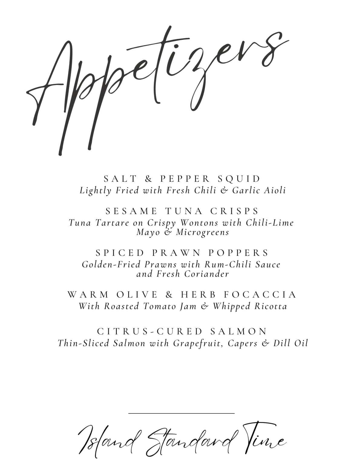Sample menu image