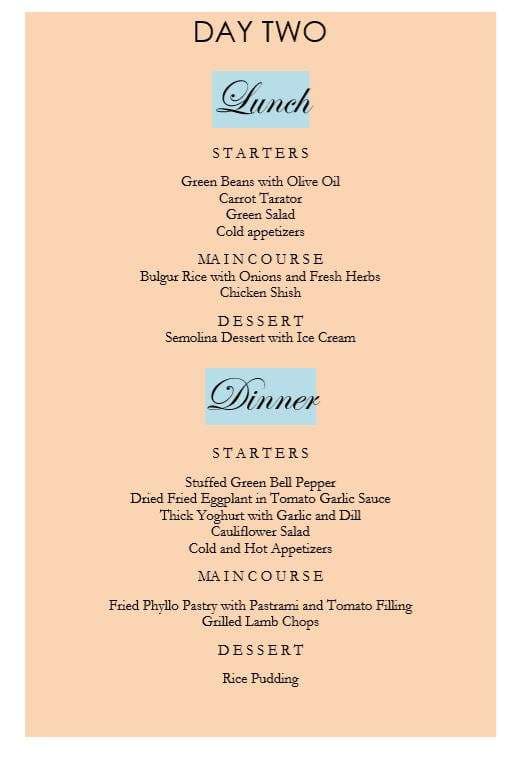 Sample menu image
