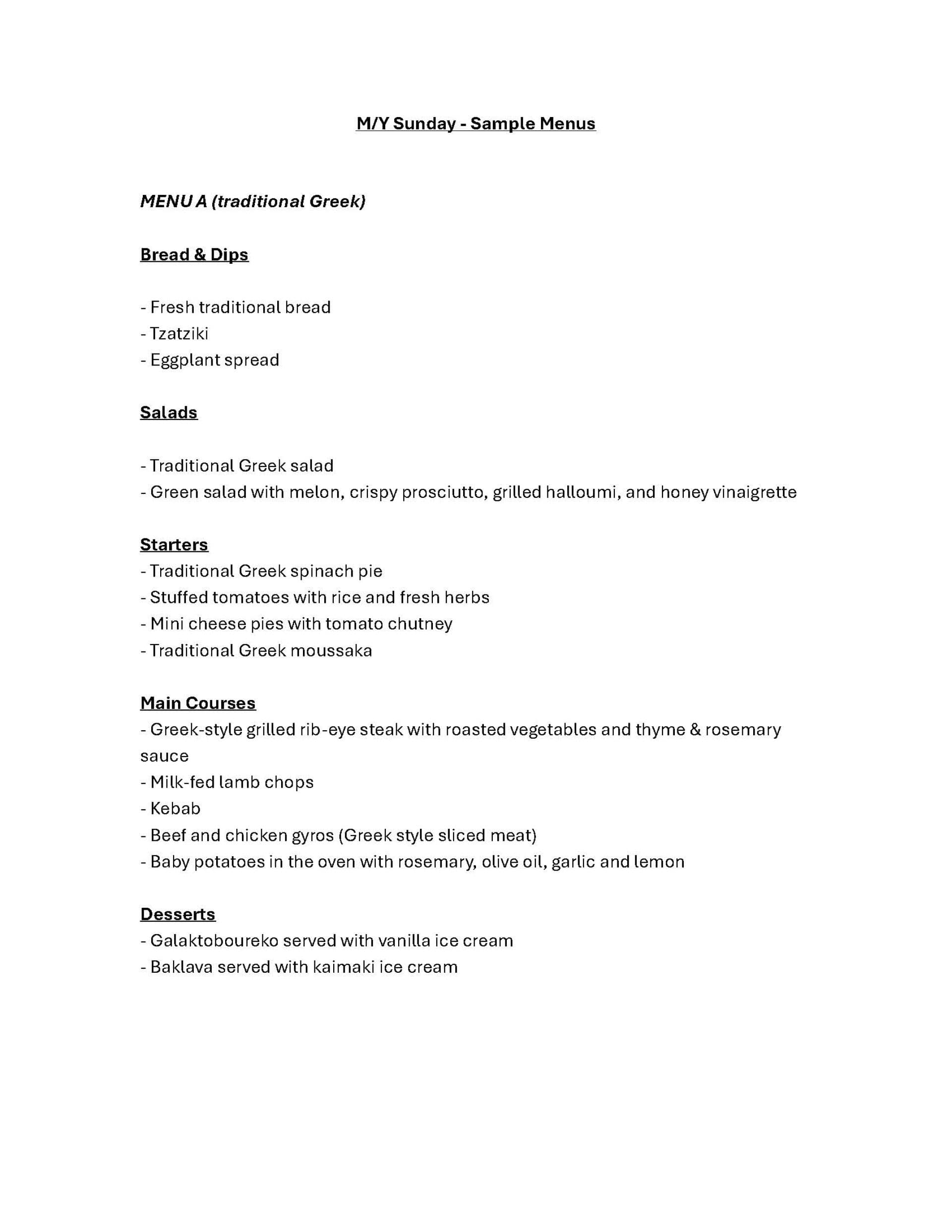 Sample menu image