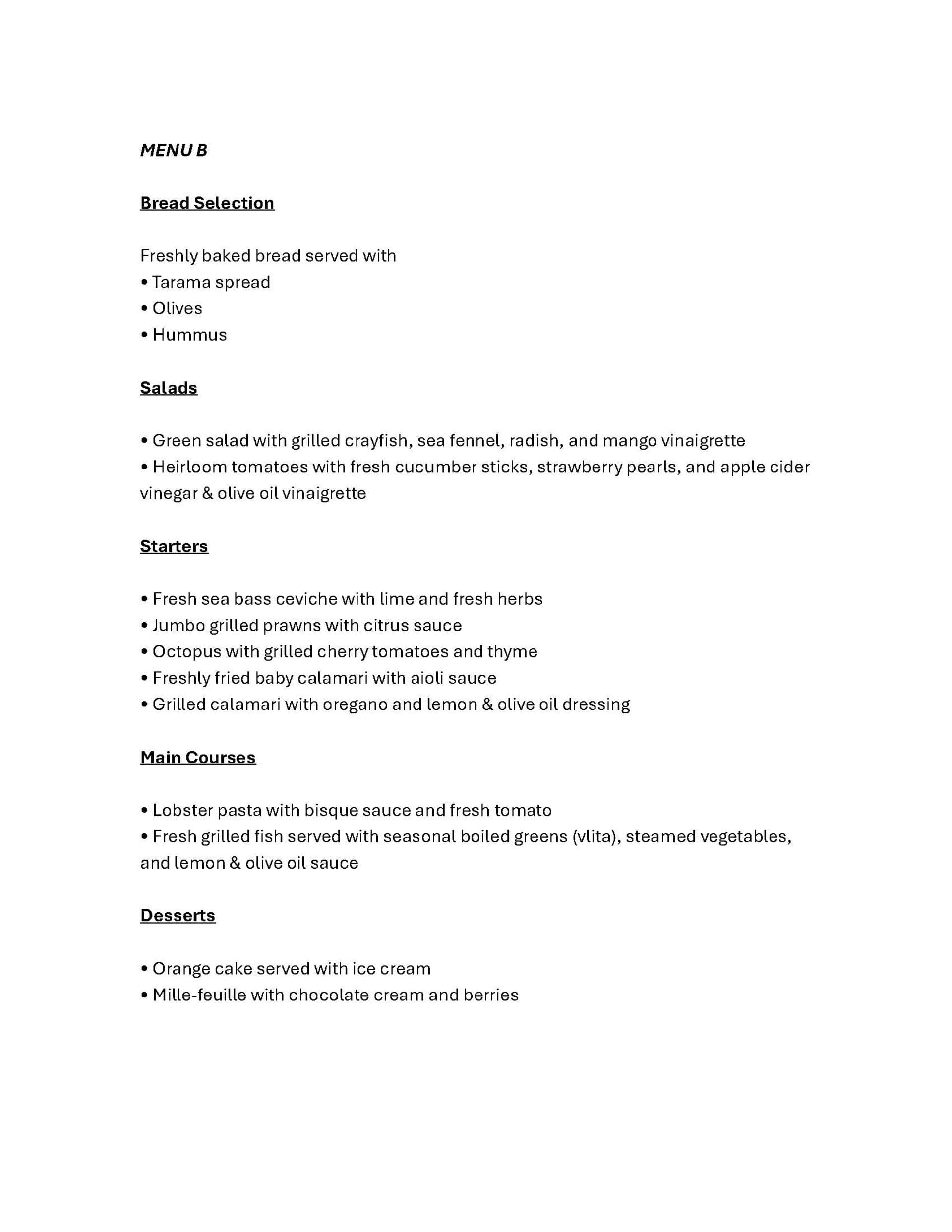 Sample menu image