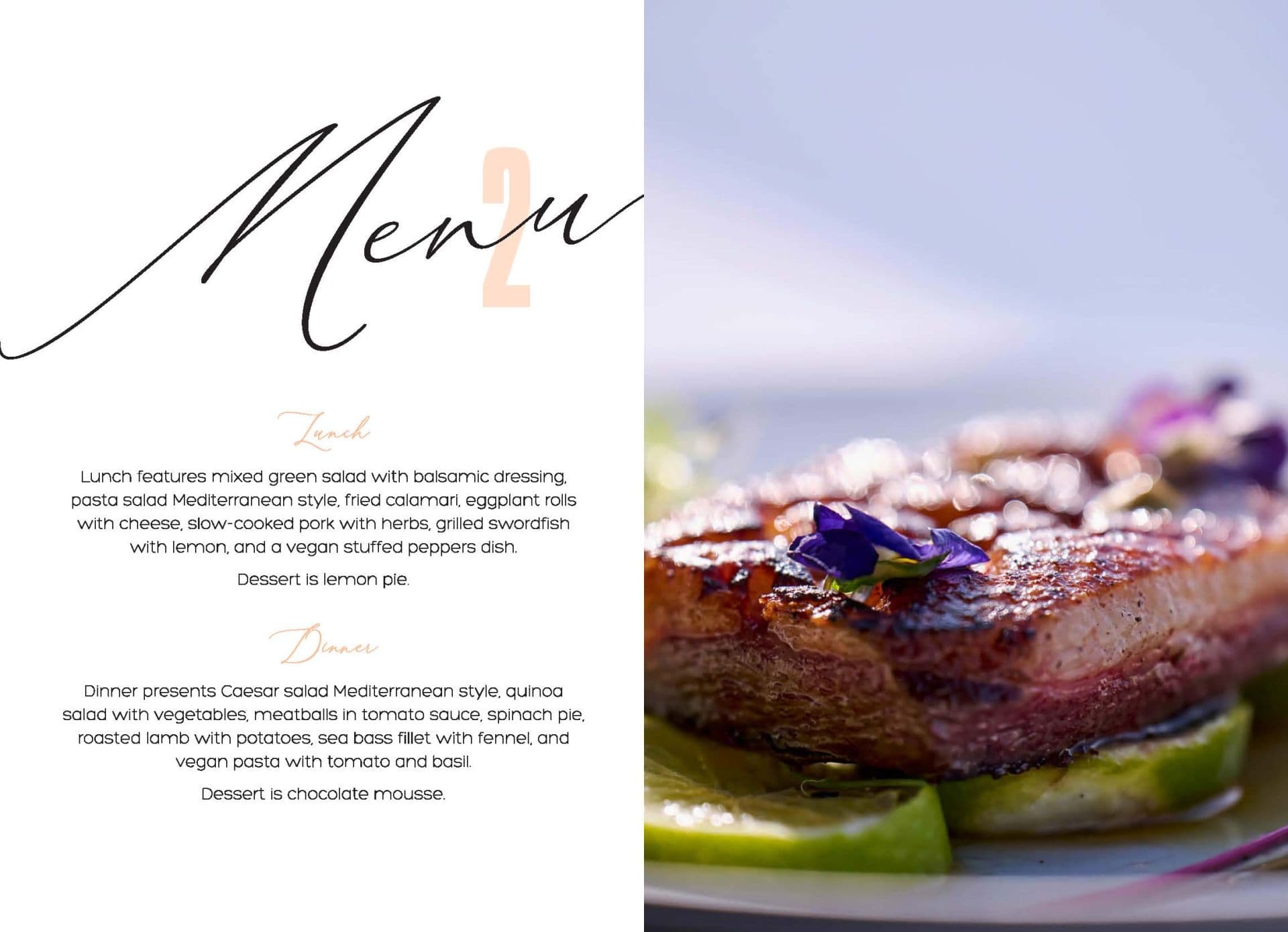 Sample menu image