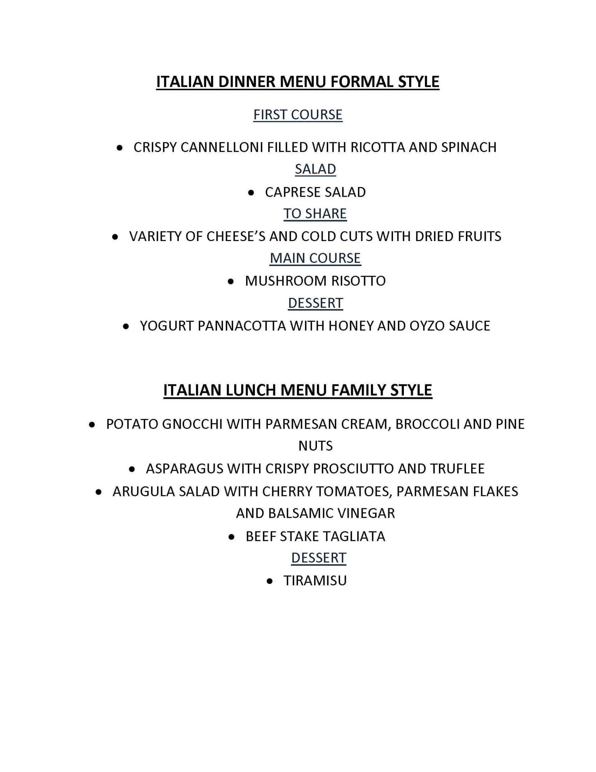 Sample menu image