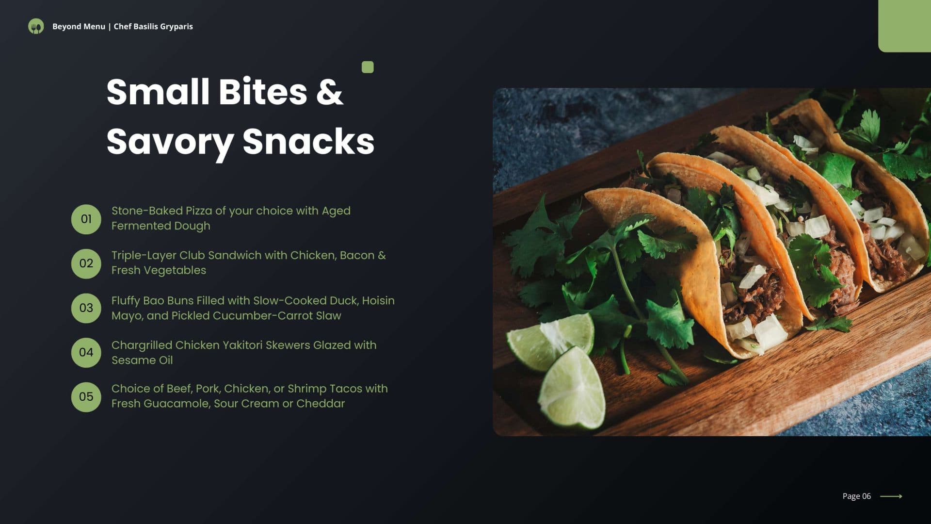 Sample menu image