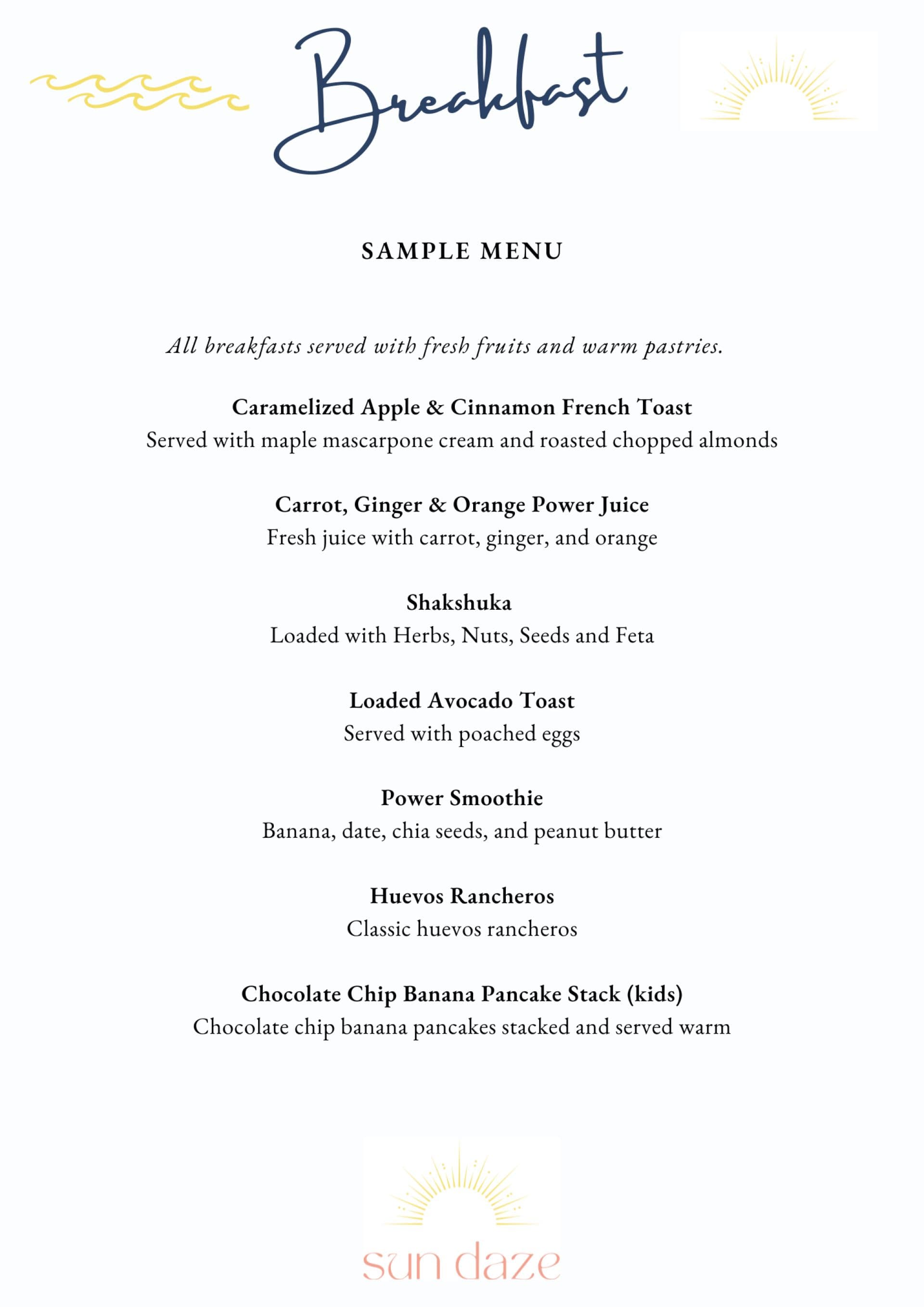 Sample menu image