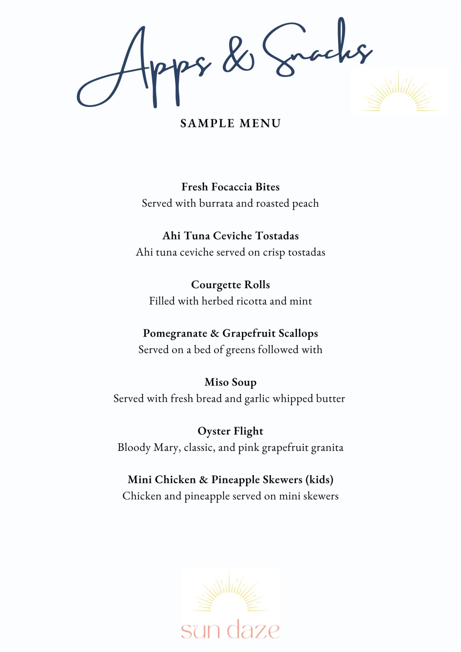 Sample menu image