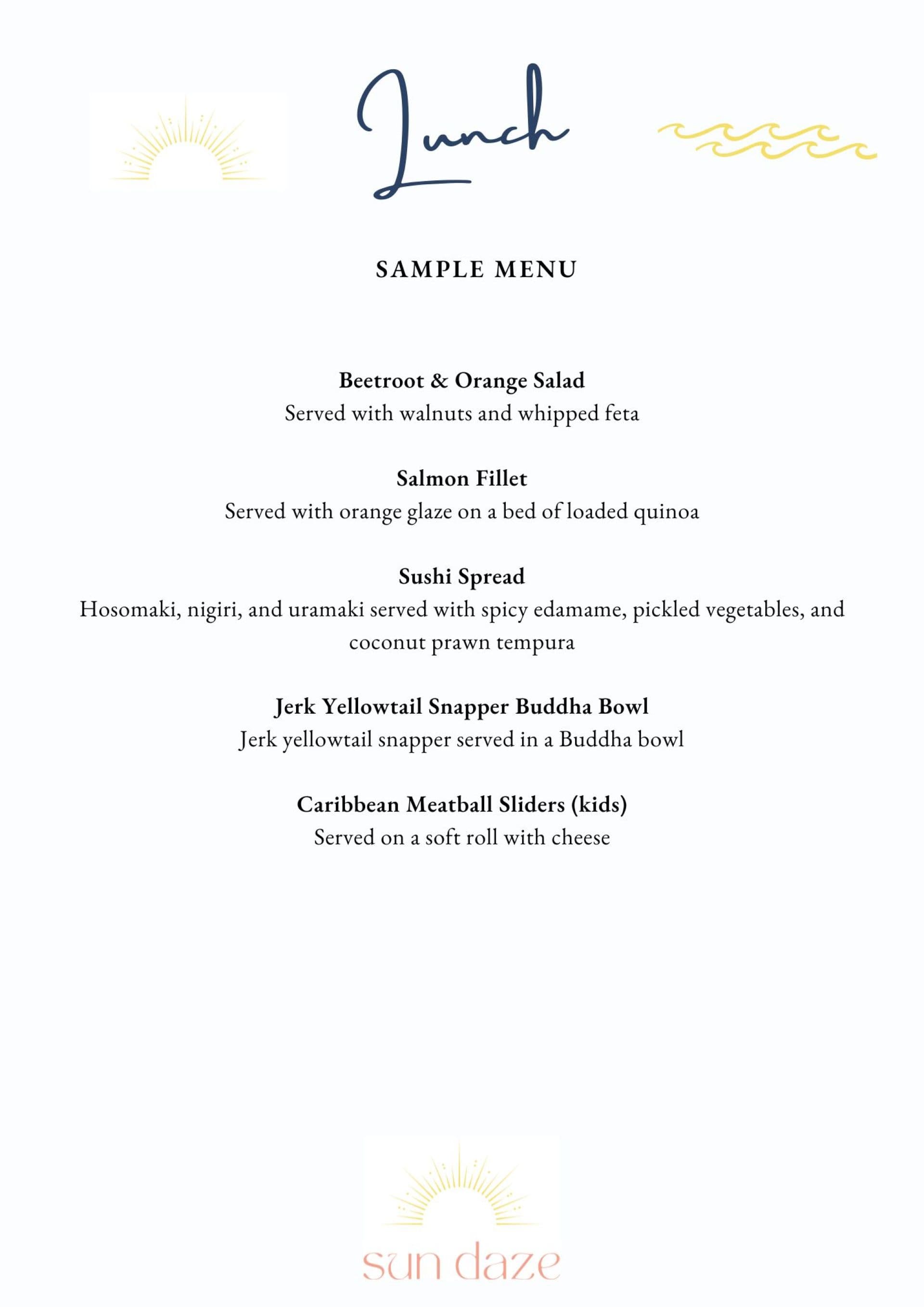 Sample menu image