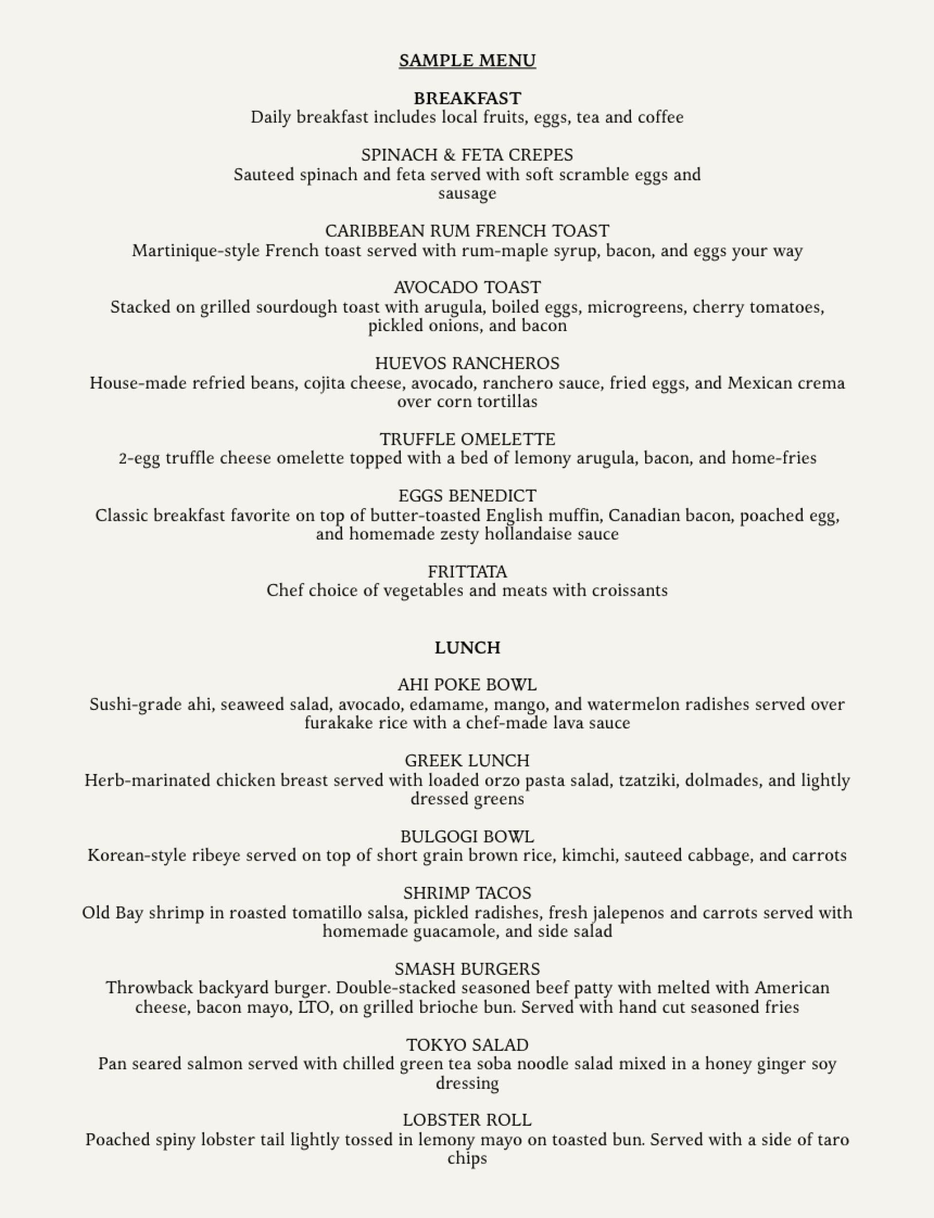 Sample menu image