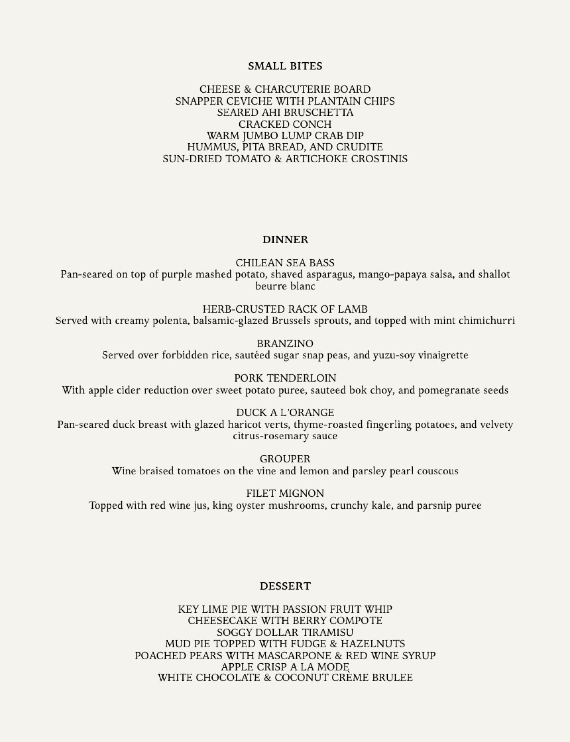 Sample menu image