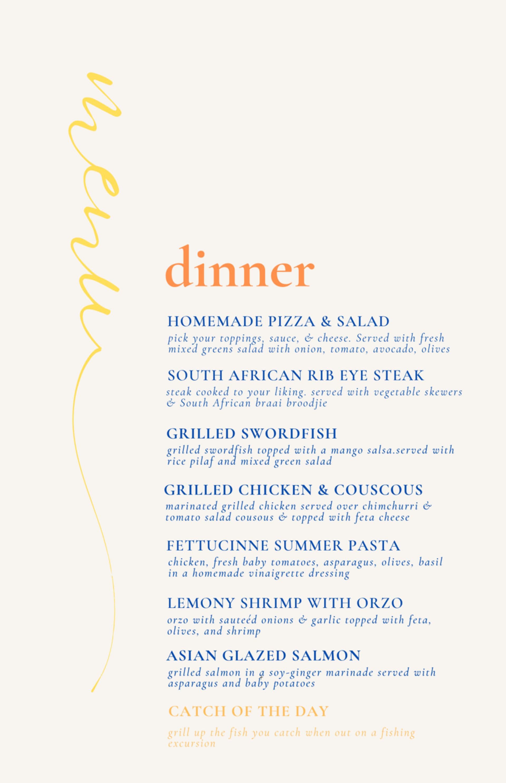 Sample menu image