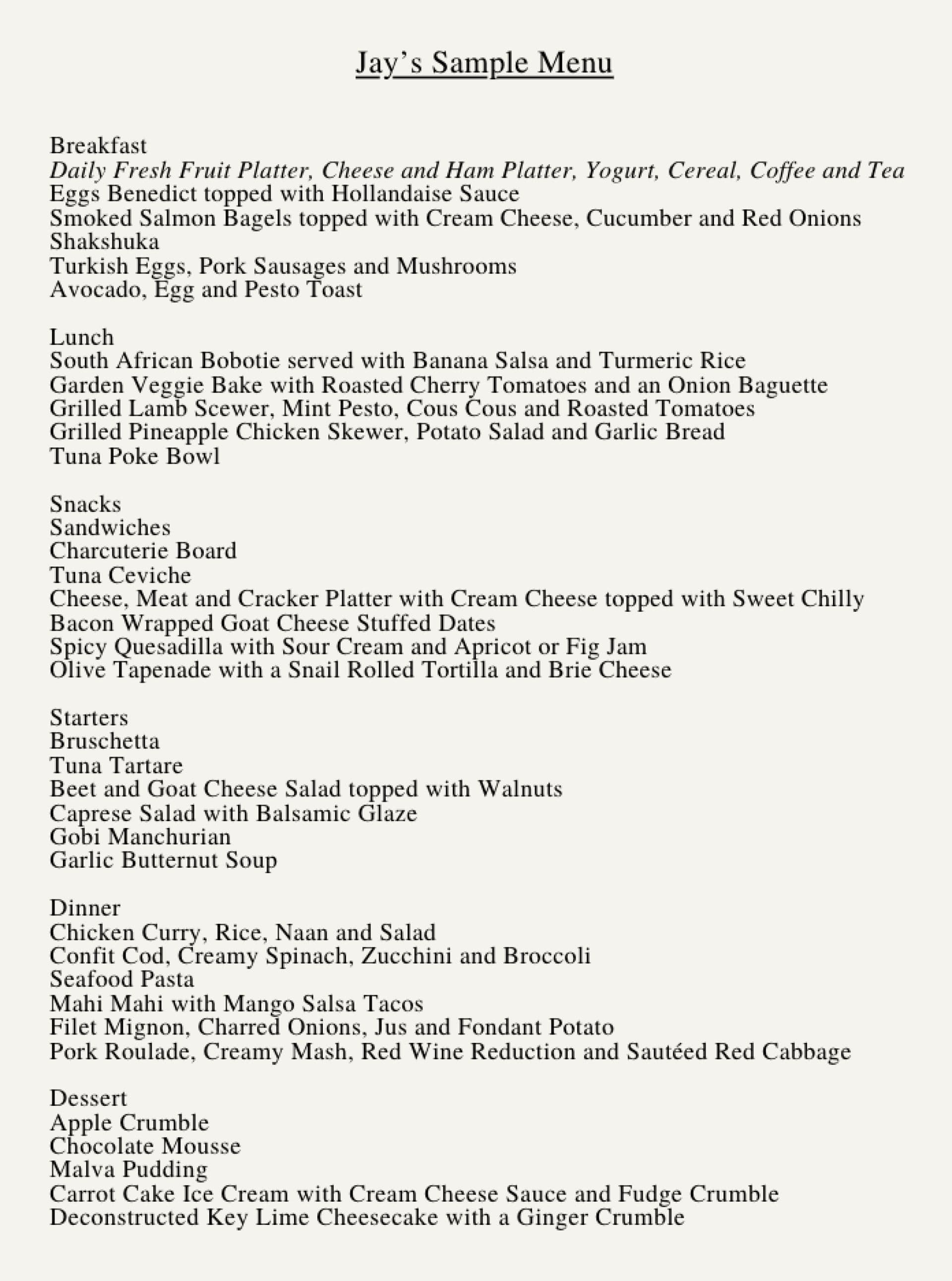 Sample menu image
