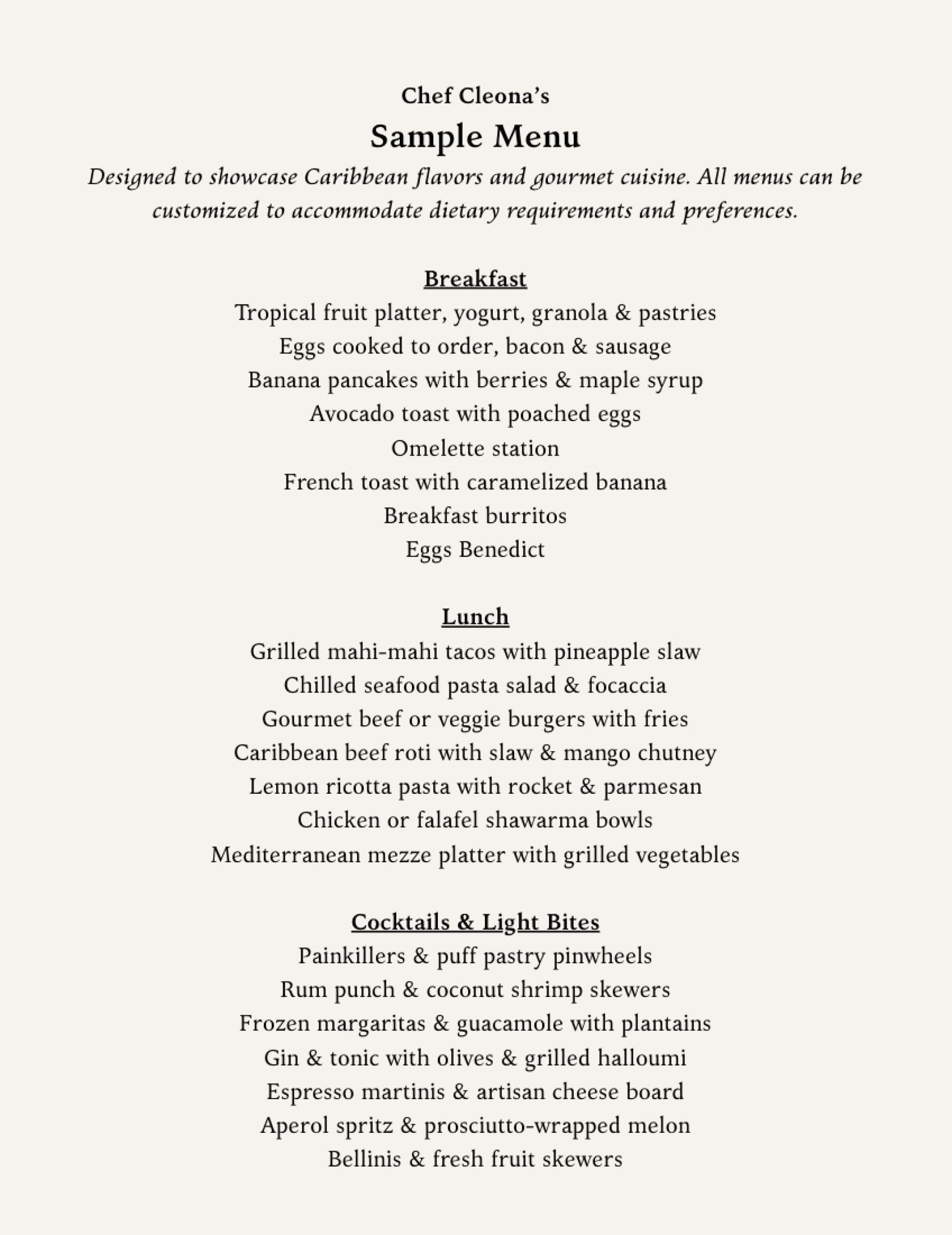 Sample menu image