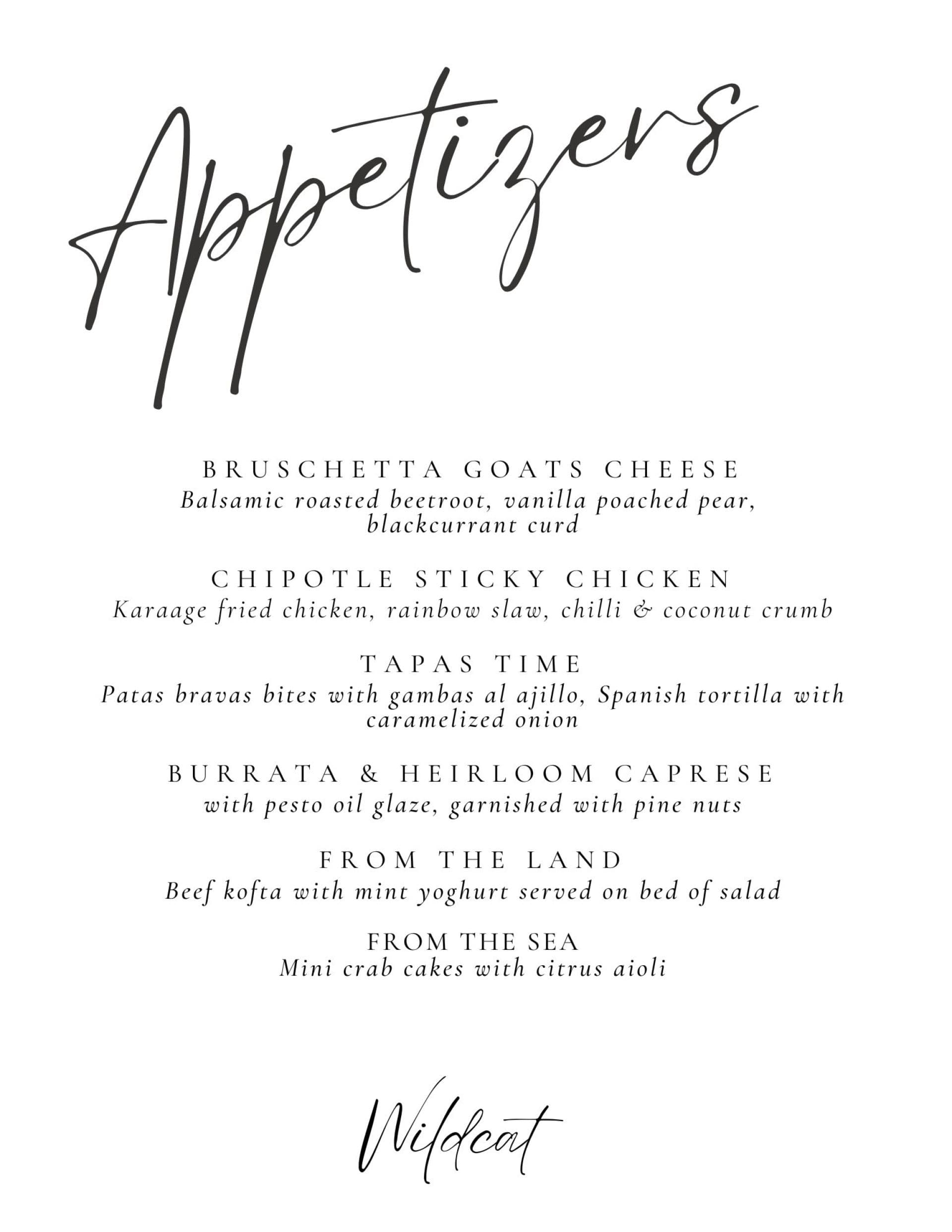 Sample menu image