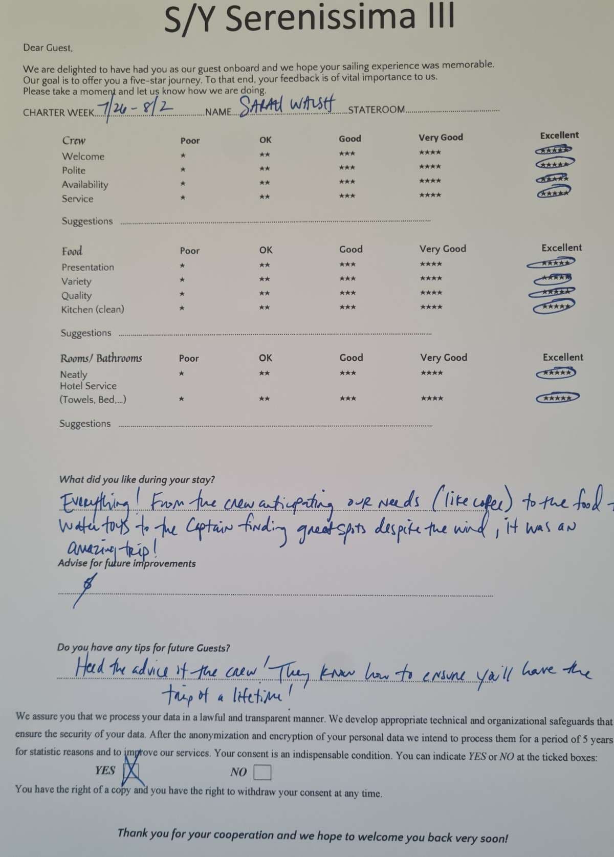 SERENISSIMA III guest review