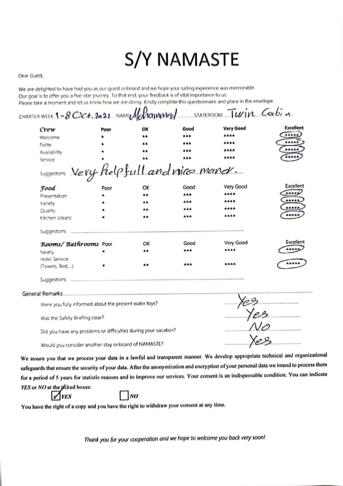 NAMASTE (SAMANA) guest review