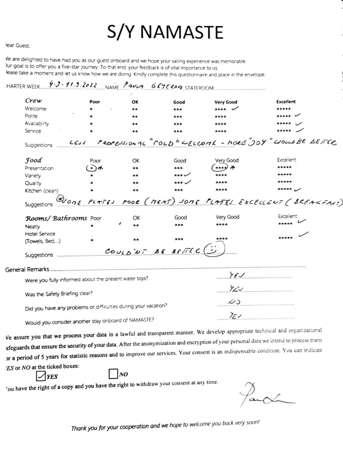 NAMASTE (SAMANA) guest review