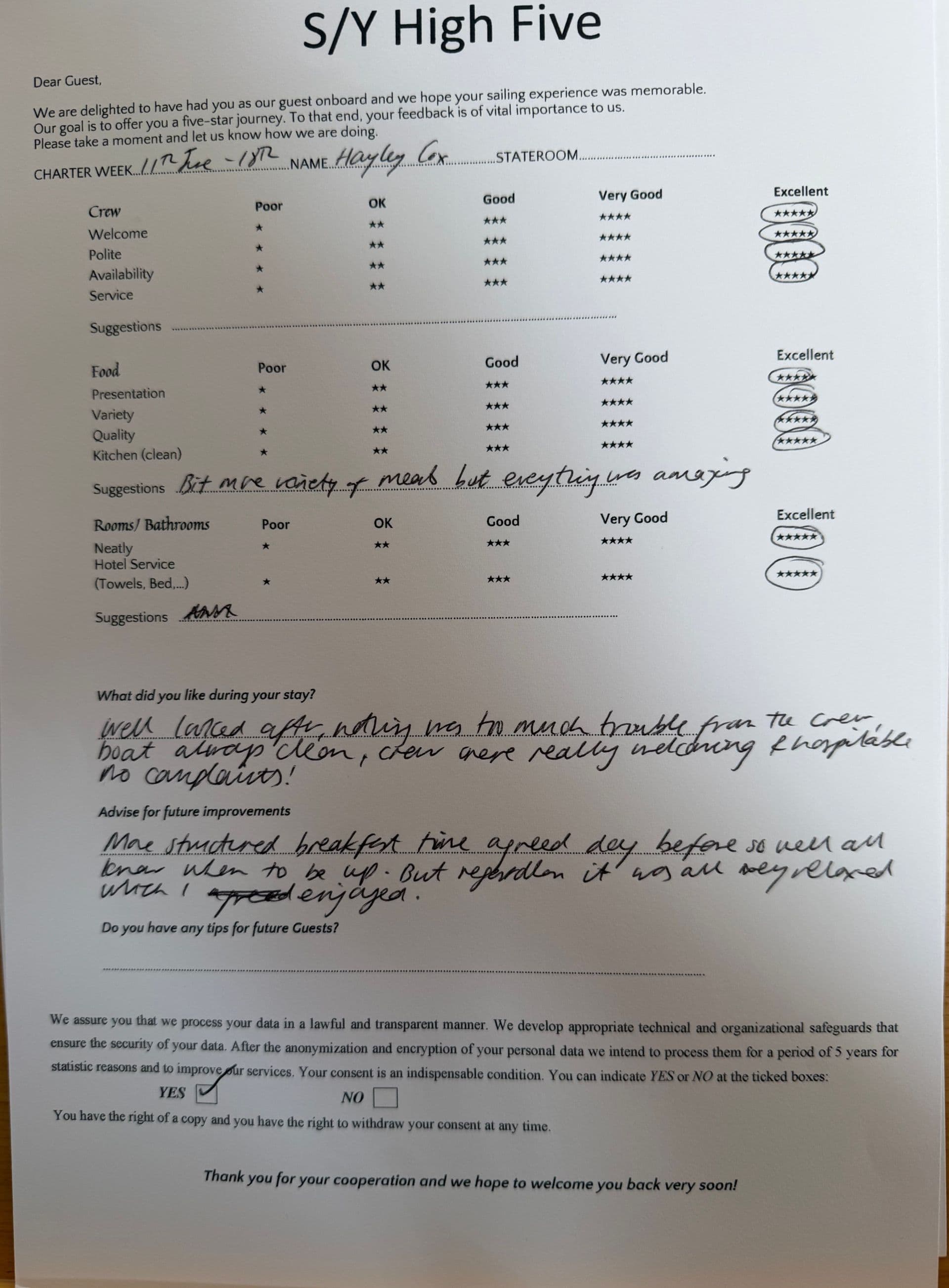 HIGH FIVE guest review