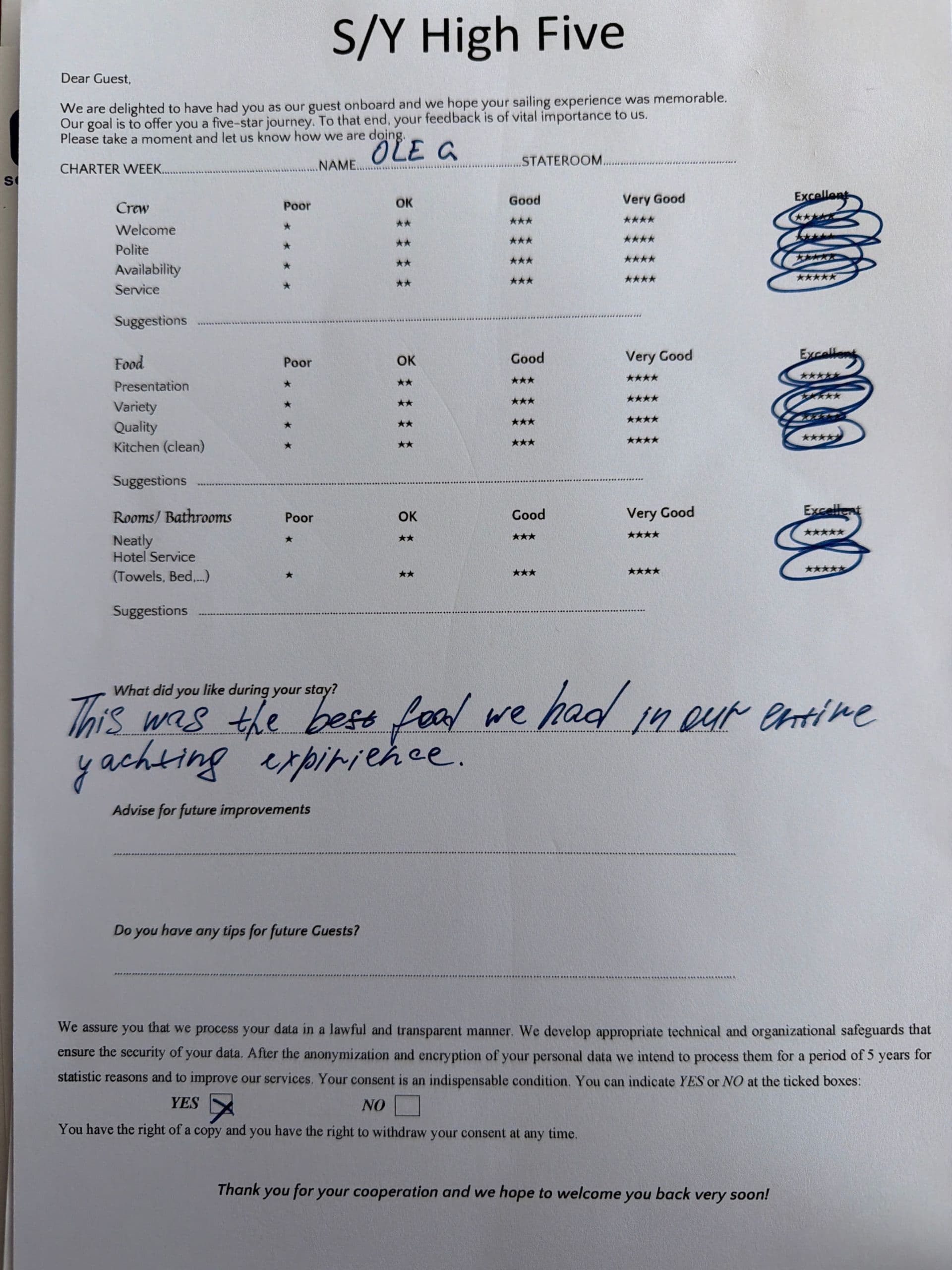 HIGH FIVE guest review