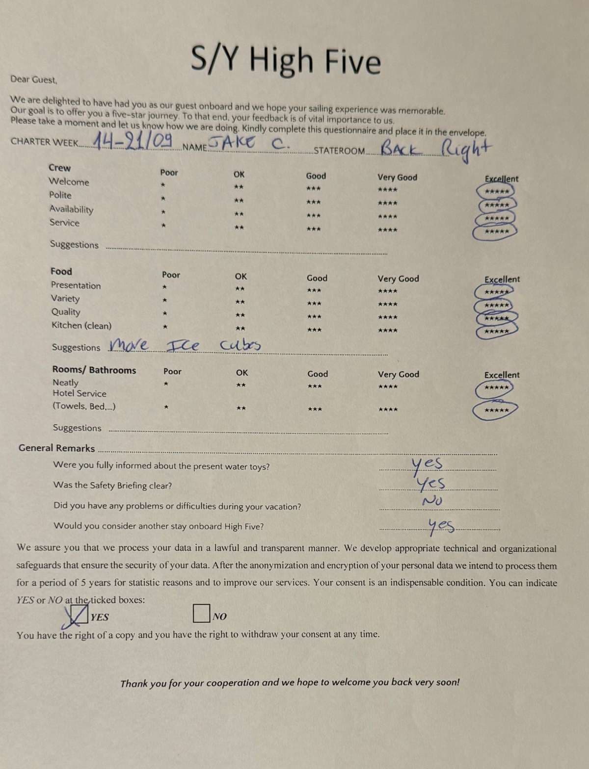 HIGH FIVE guest review