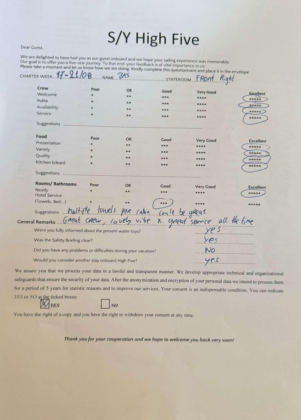 HIGH FIVE guest review
