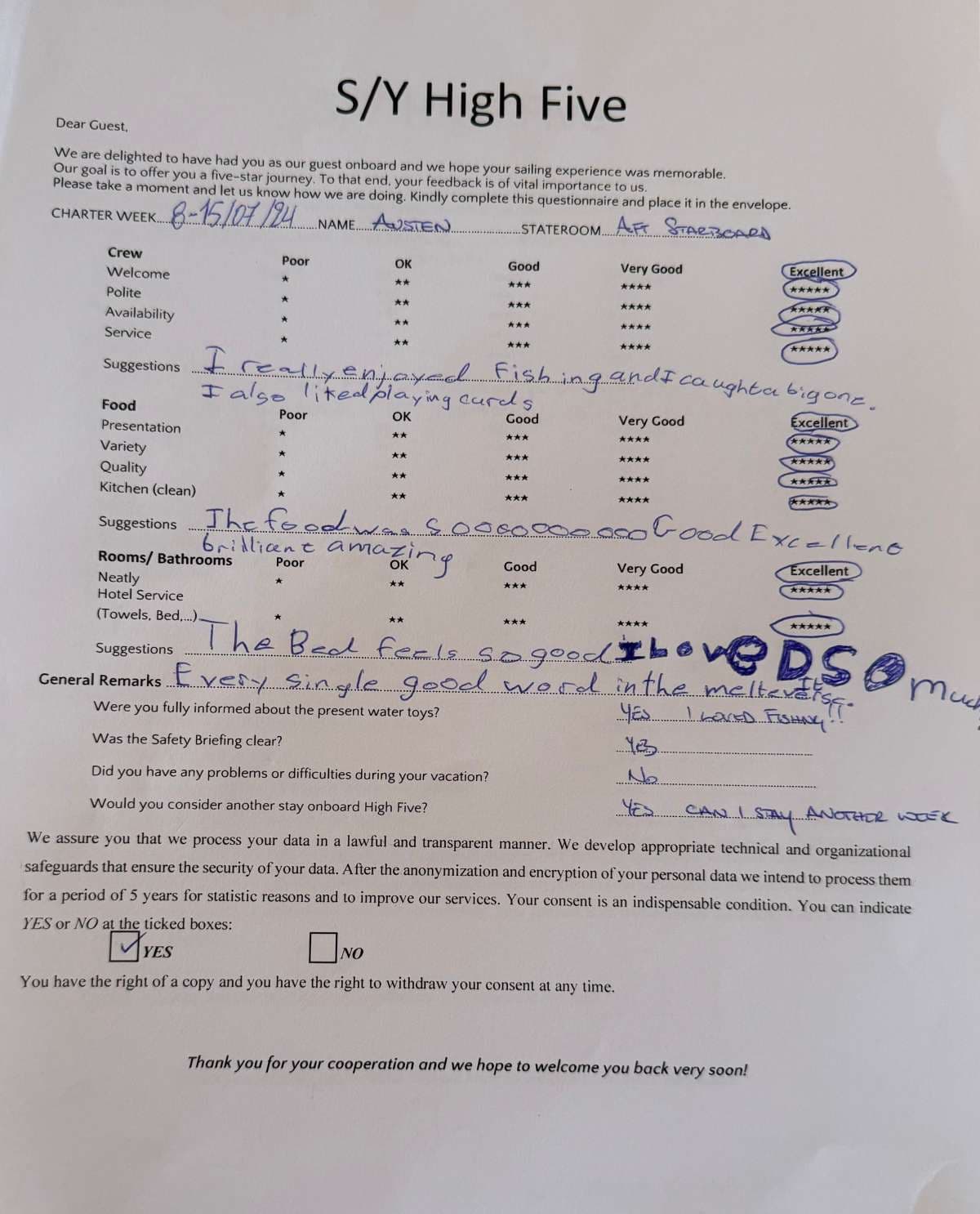 HIGH FIVE guest review