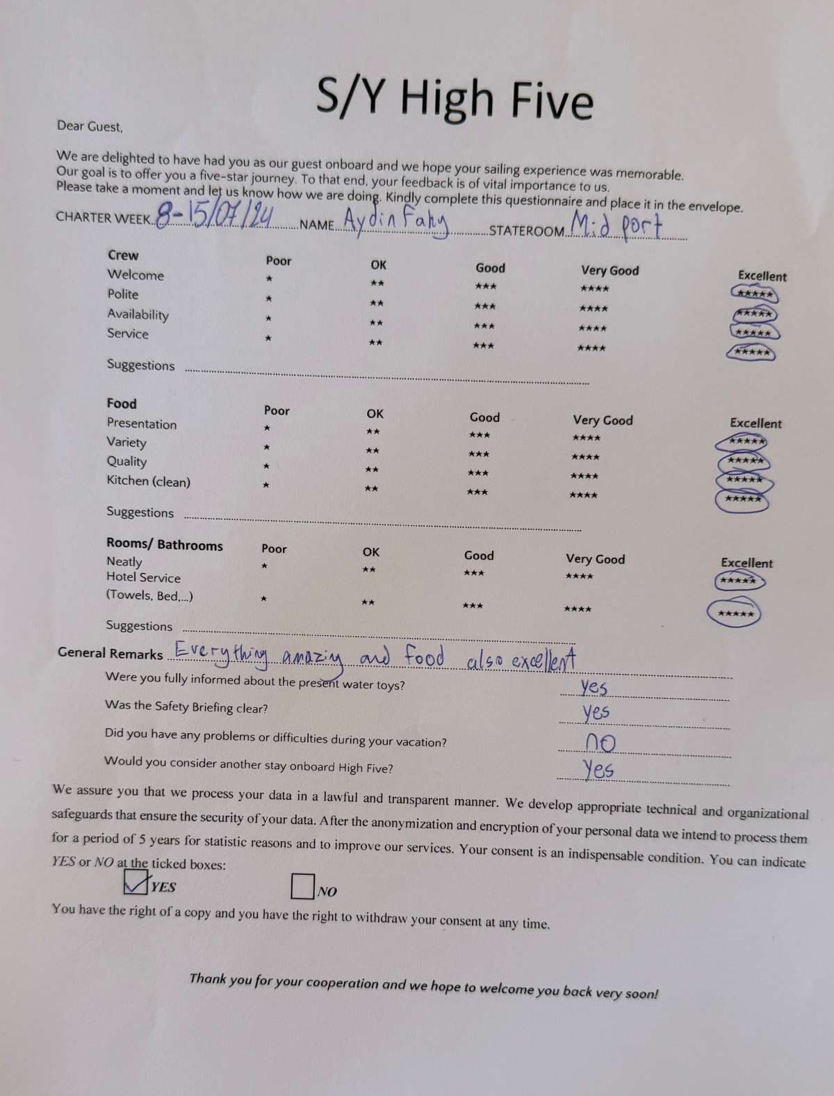 HIGH FIVE guest review